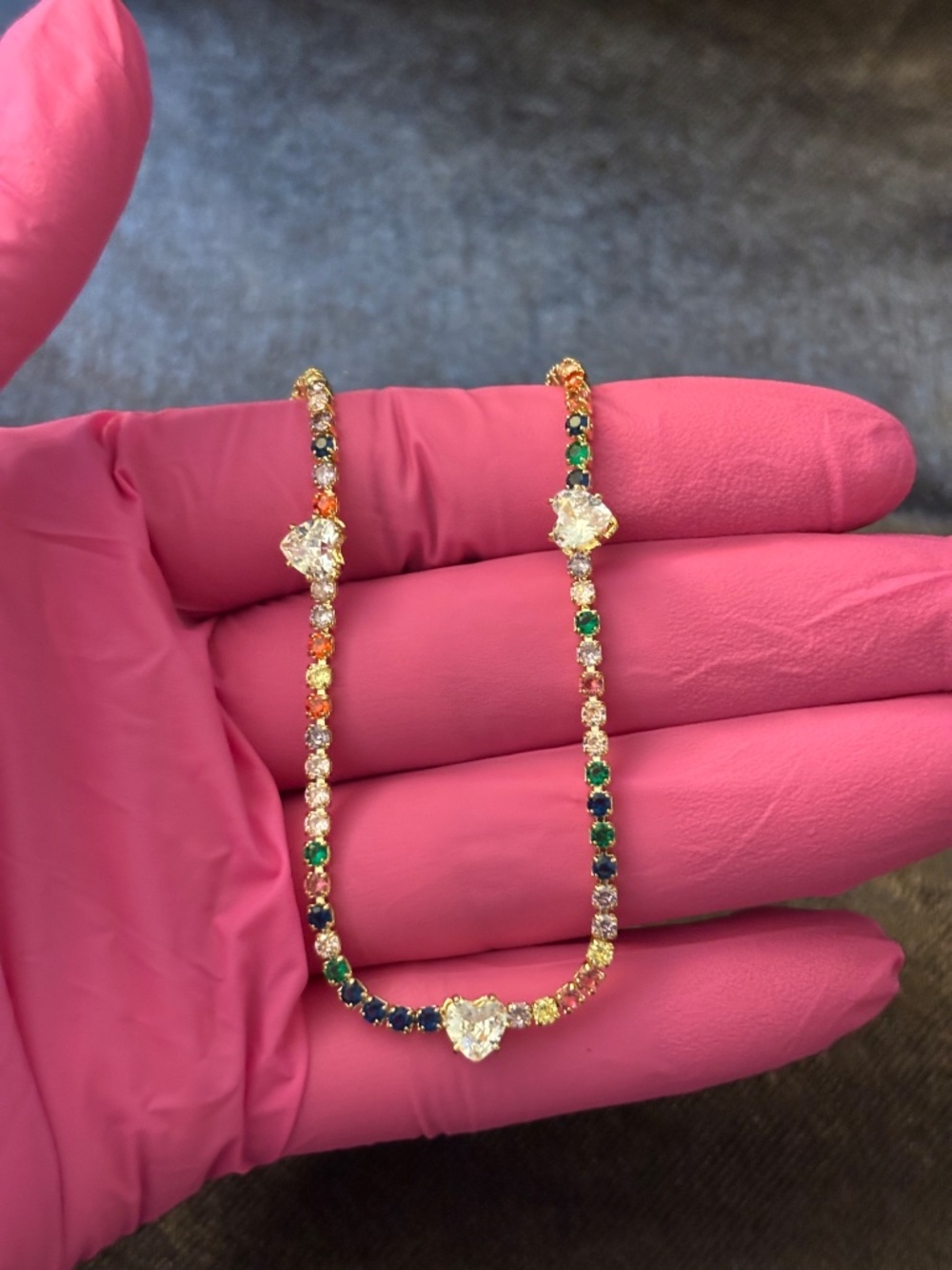 Pretty Bird Yellow Gold Heart Tennis CZ Necklace - Picture 7 of 10